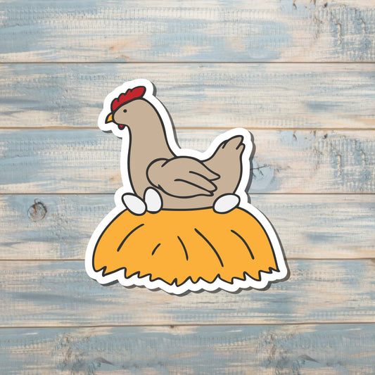 Chicken Sitting Eggs Sticker |Sticker or Magnet