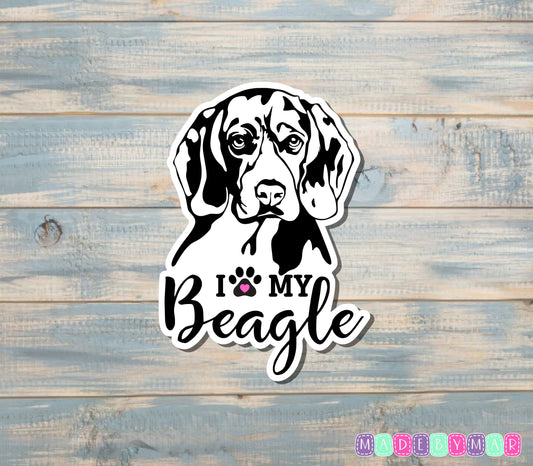 I Love My Beagle Sticker, Dog Breed |Sticker or Magnet