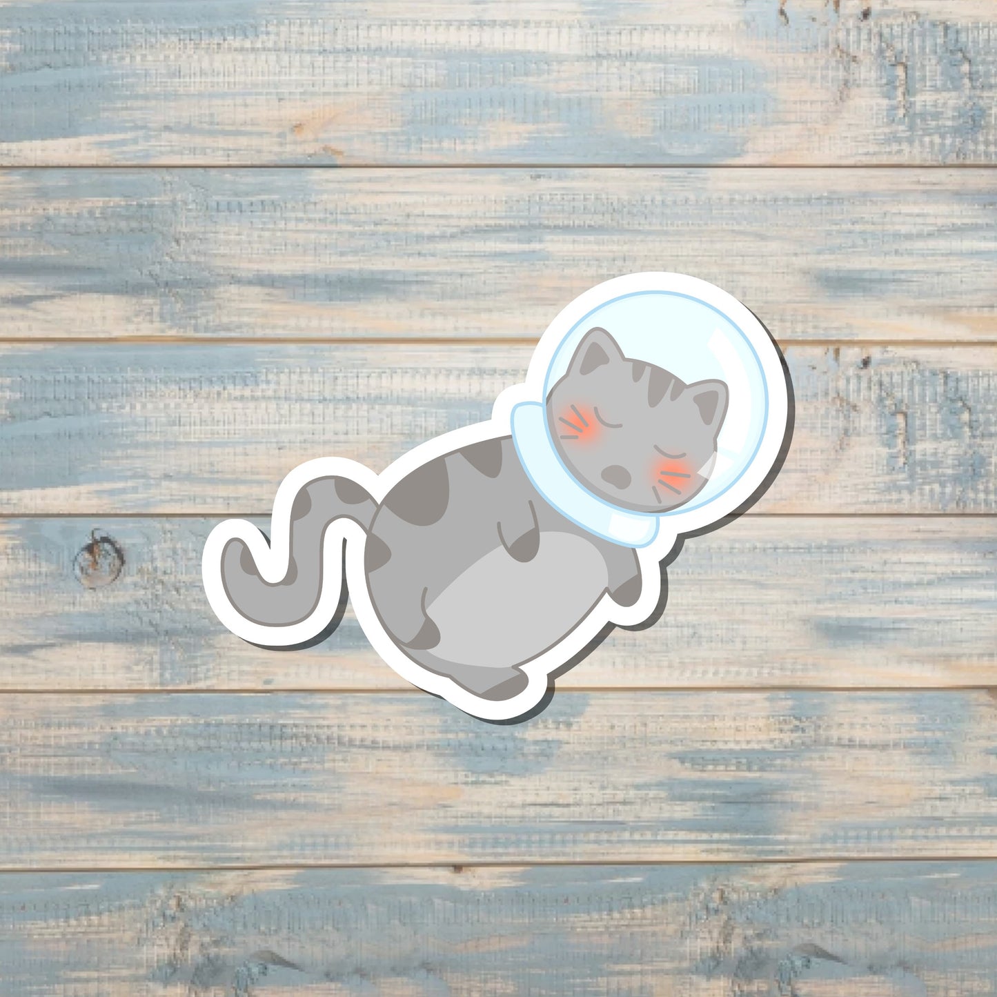 Gray Cat w/ Astronaut Helmet, Die Cut Sticker, Graphic Art Vinyl, , Boho Fun, Motivational |Sticker or Magnet