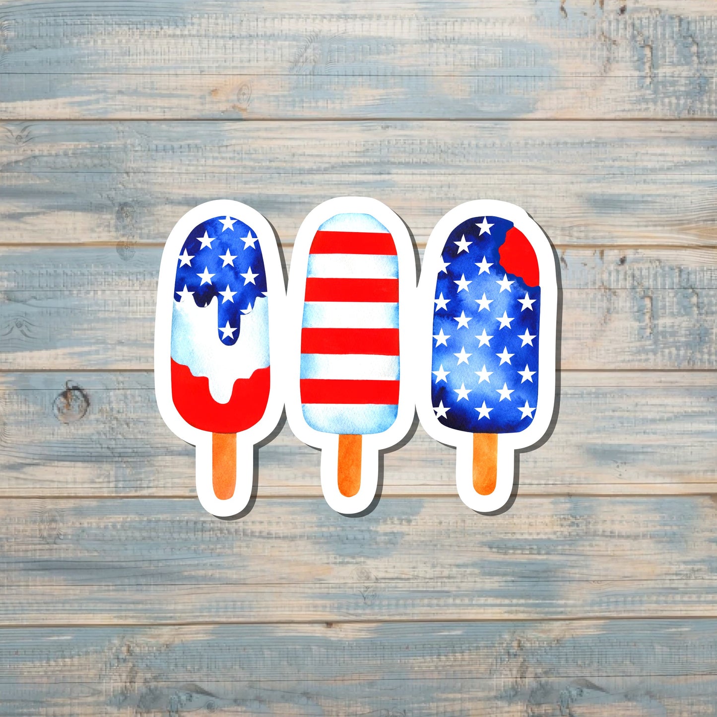 American Flag Popsicle Trio, Die Cut Vinyl Sticker, Red Blue Stripes White Stars, Boho Fun, Water Resistant, Fourth of July, America |Sticker or Magnet