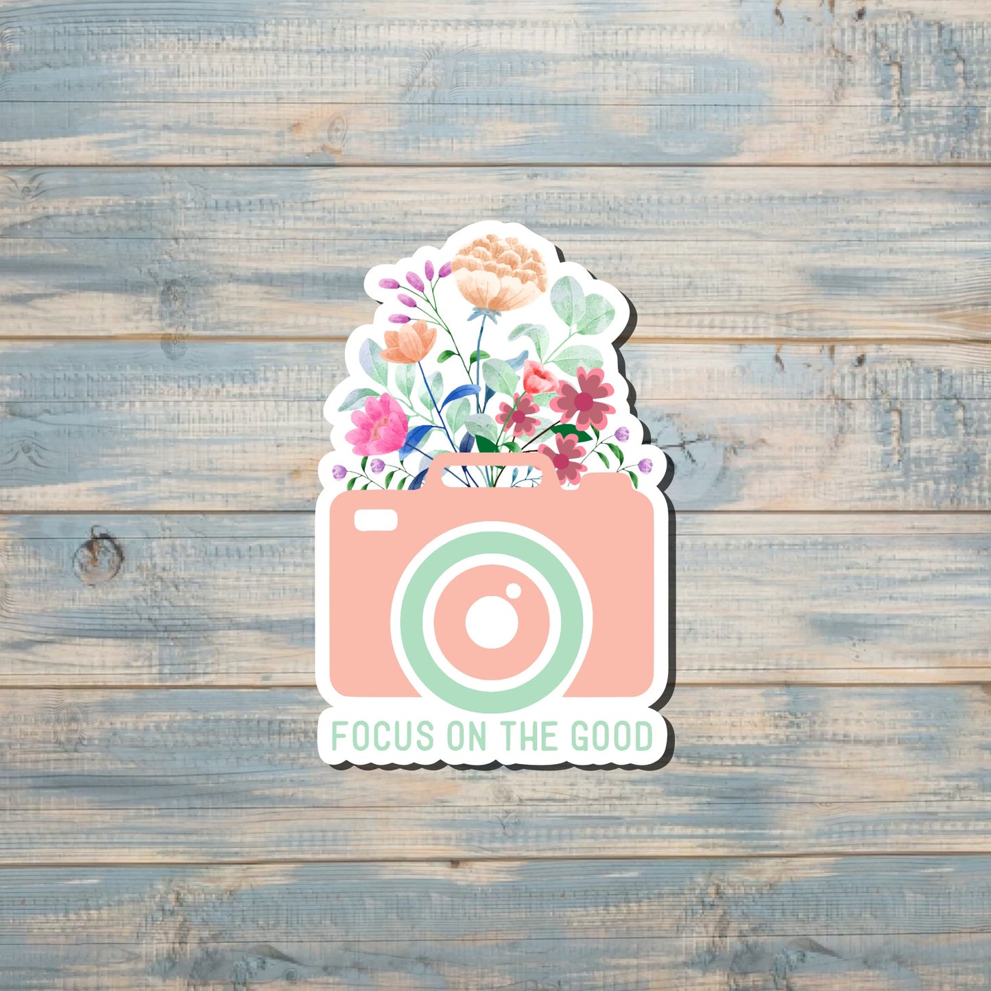 Camera Sticker, Floral Flowers Sticker, Focus on the Good, Inspire Motivate, Love Plants Garden, Water Bottle Decal |Sticker or Magnet