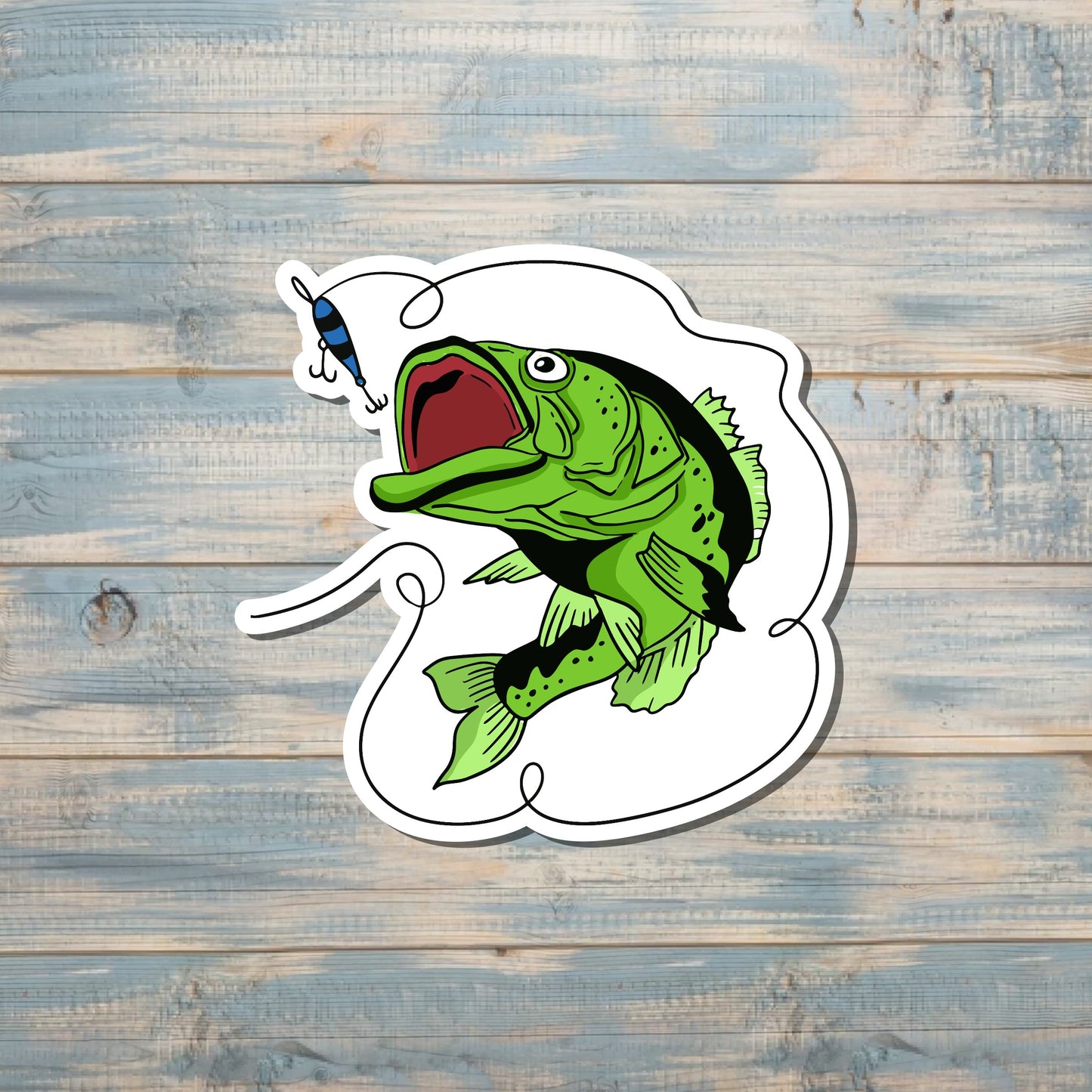 Bass Fish Sticker, Water Resistant, Fly Fishing Sea, Outdoors Lake