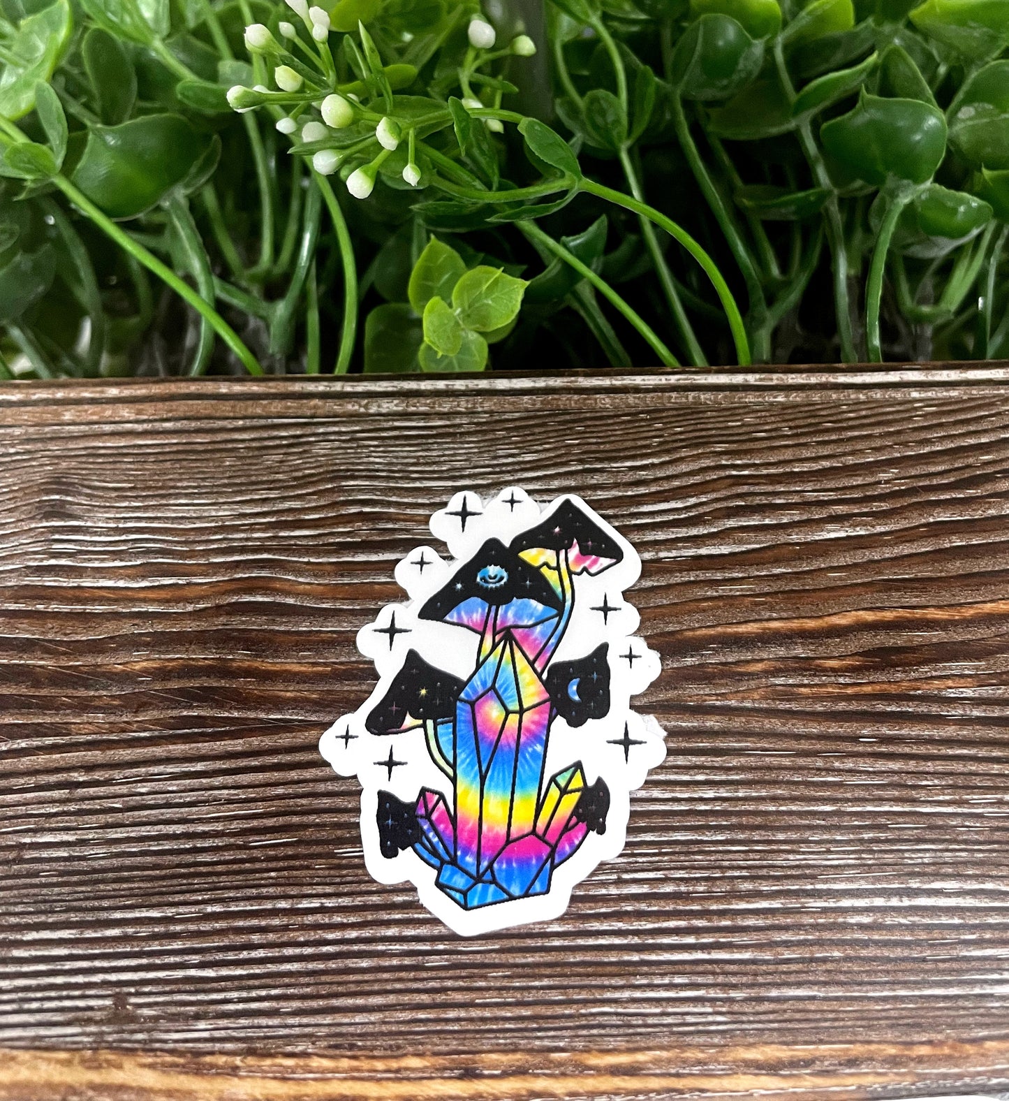 Rainbow Crystals and Mushrooms Die Cut Sticker, Graphic Art Sticker,  Vinyl Decal |Sticker or Magnet