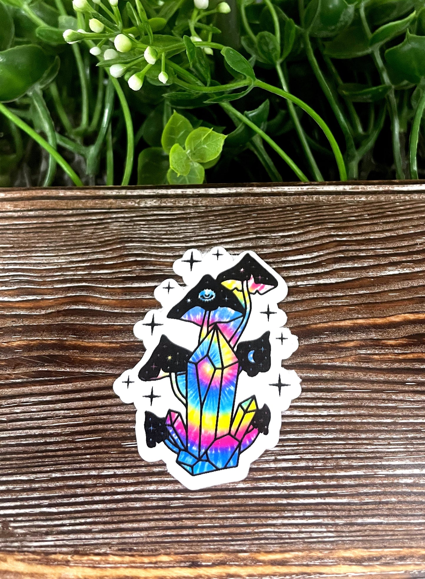 Rainbow Crystals and Mushrooms Die Cut Sticker, Graphic Art Sticker,  Vinyl Decal |Sticker or Magnet