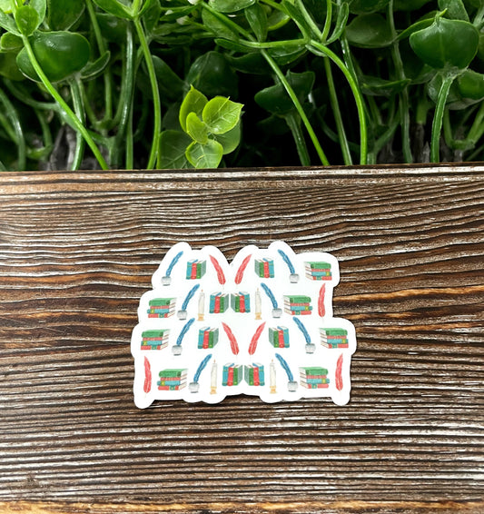 Vintage Books and Quill, Love to Read, Die Cut Sticker, Graphic Art Sticker, Vinyl, |Sticker or Magnet