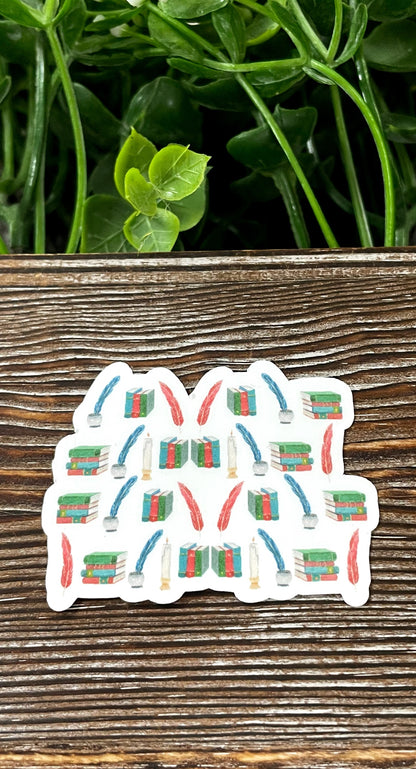 Vintage Books and Quill, Love to Read, Die Cut Sticker, Graphic Art Sticker, Vinyl, |Sticker or Magnet