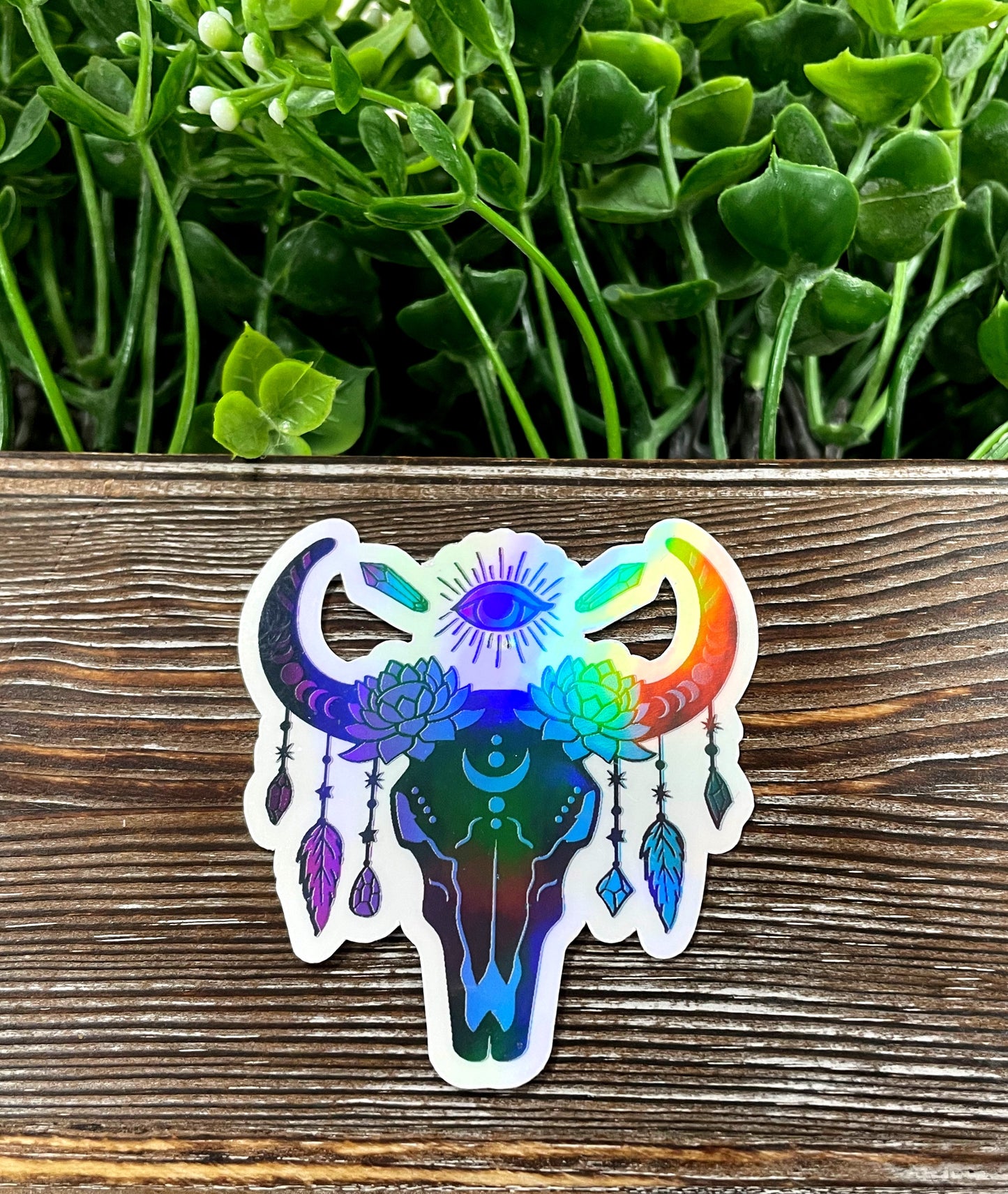 Cow Skull and Jewels, Die Cut Sticker, Graphic Art Sticker, Vinyl, , Boho Hippie |Sticker or Magnet