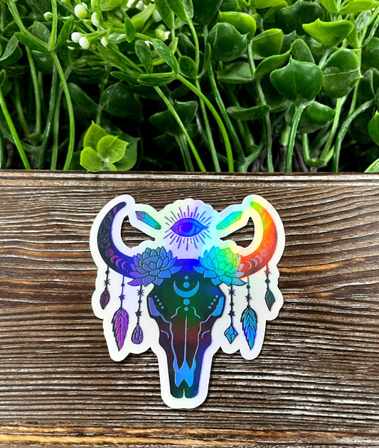 Cow Skull and Jewels, Die Cut Sticker, Graphic Art Sticker, Vinyl, , Boho Hippie |Sticker or Magnet