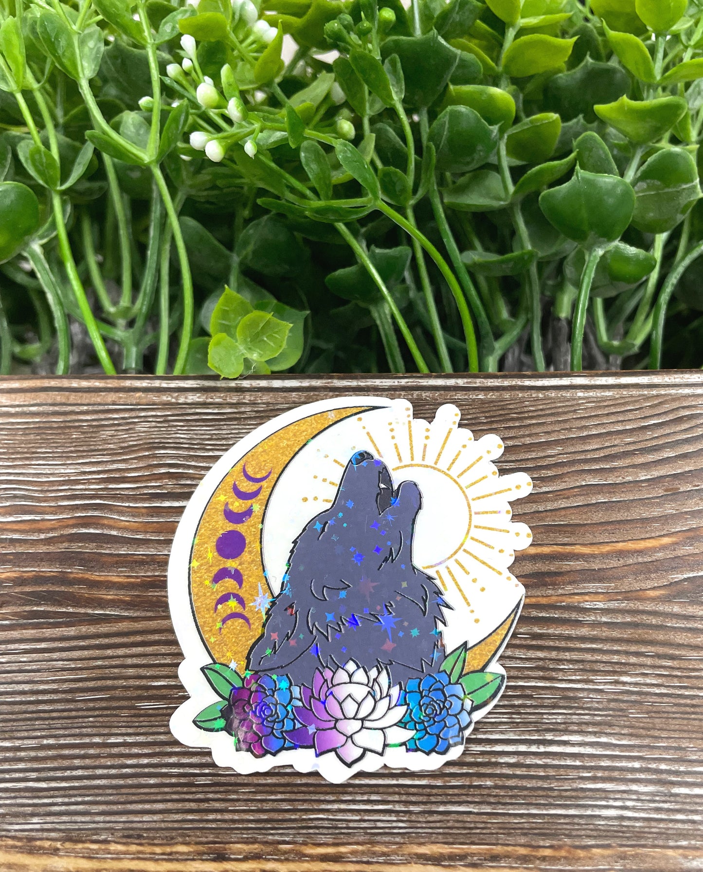 Crescent Moon Wolf, Die Cut Sticker, Graphic Art Sticker, Vinyl, , Boho Hippie |Sticker or Magnet