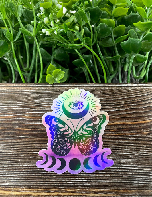 Butterfly Moon Phases, Die Cut Sticker, Graphic Art Sticker, Vinyl, , Boho Hippie |Sticker or Magnet