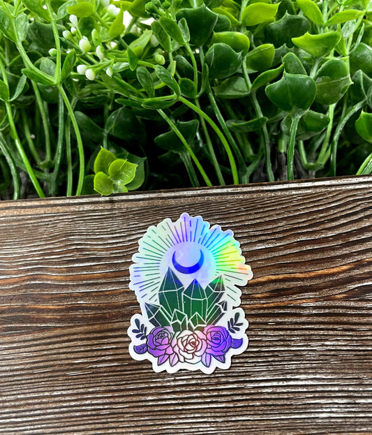 Crystal Moon Flowers Die Cut Sticker, Graphic Art Sticker, Vinyl, , Boho Hippie |Sticker or Magnet