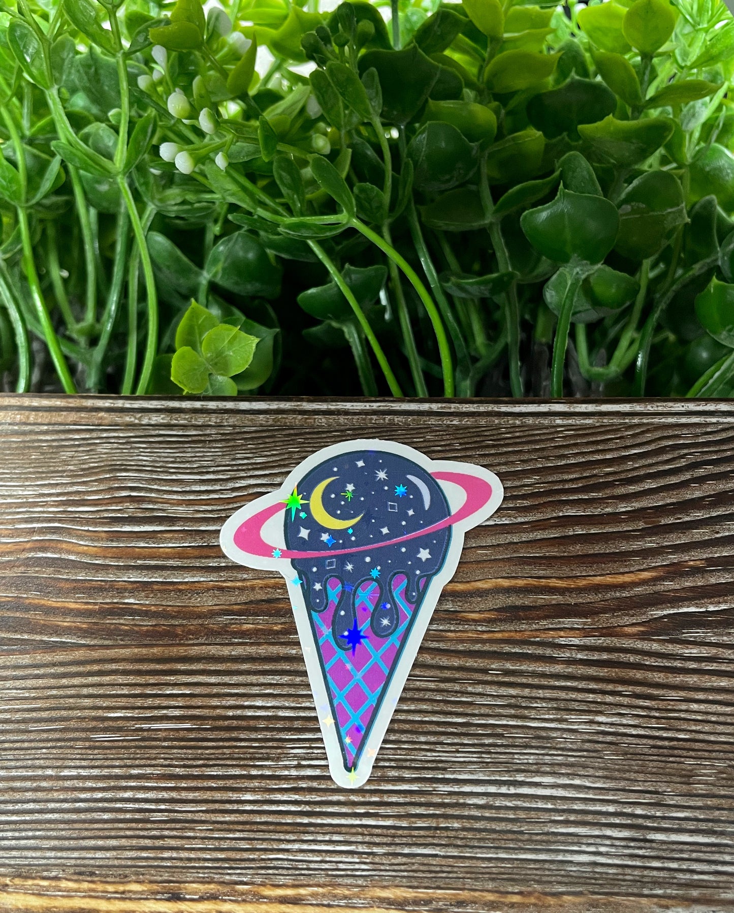 Cosmic Ice Cream Cone Sticker, Die Cut Sticker, Purple and White, Boho Hippie |Sticker or Magnet