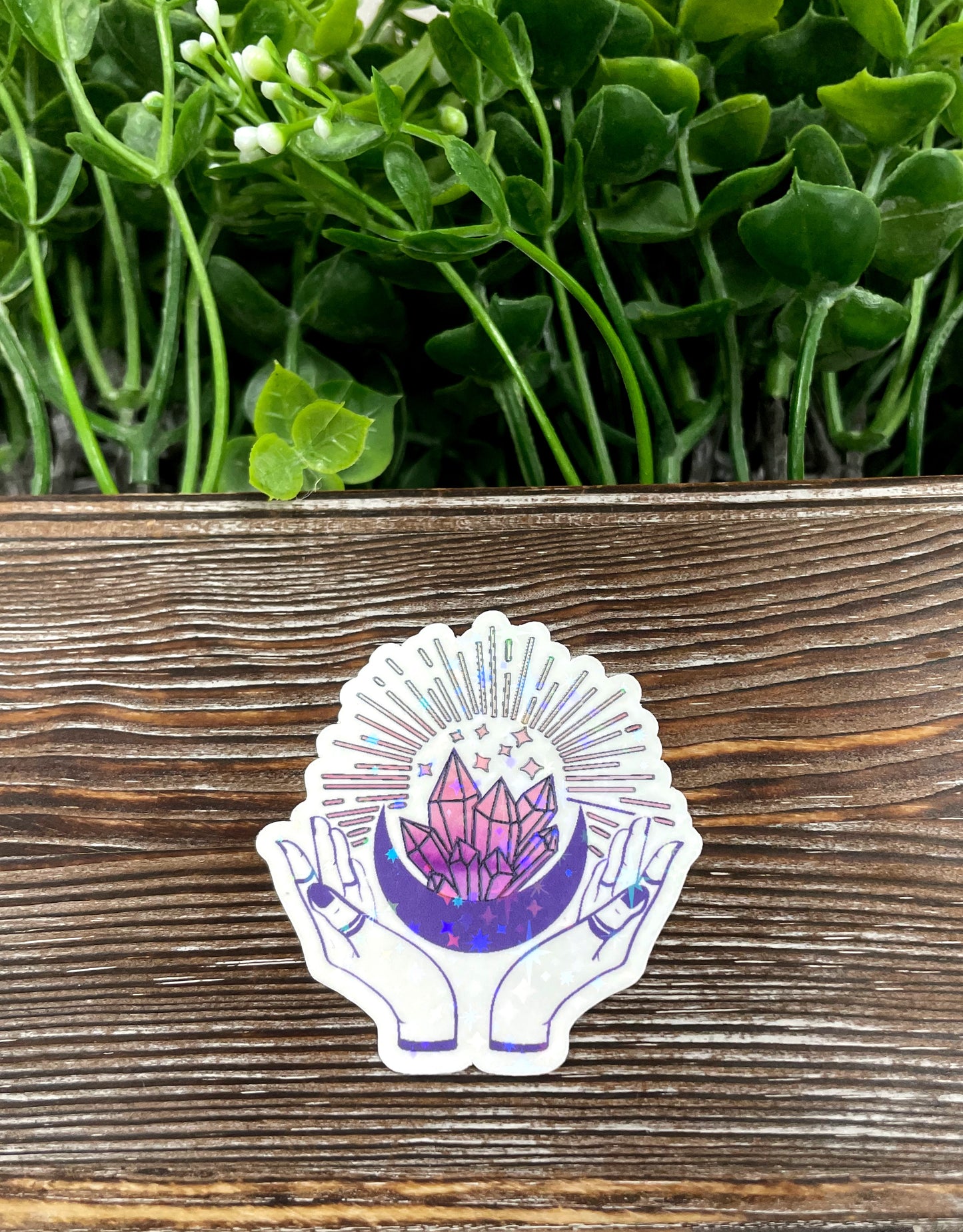 Crescent Moon Sticker, Crystals Sticker, Graphic Art Sticker, Vinyl, , Boho Hippie |Sticker or Magnet