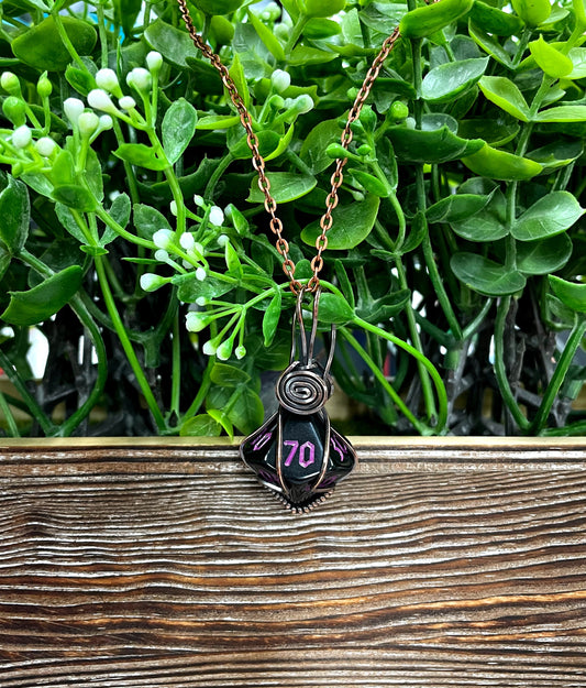 Wire Wrapped D10 Dice Pendant - Handmade by Marlayna