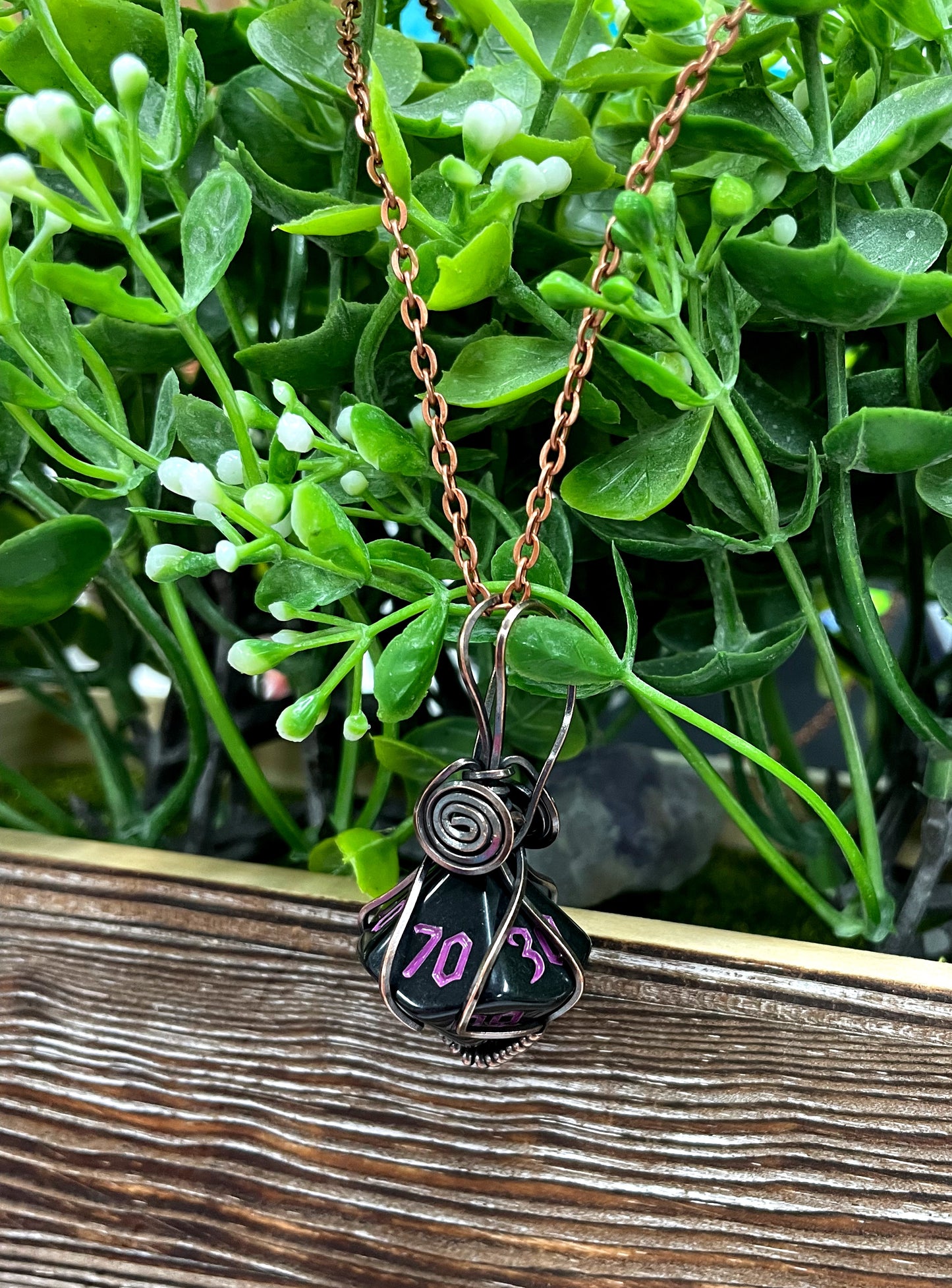 Wire Wrapped D10 Dice Pendant - Handmade by Marlayna