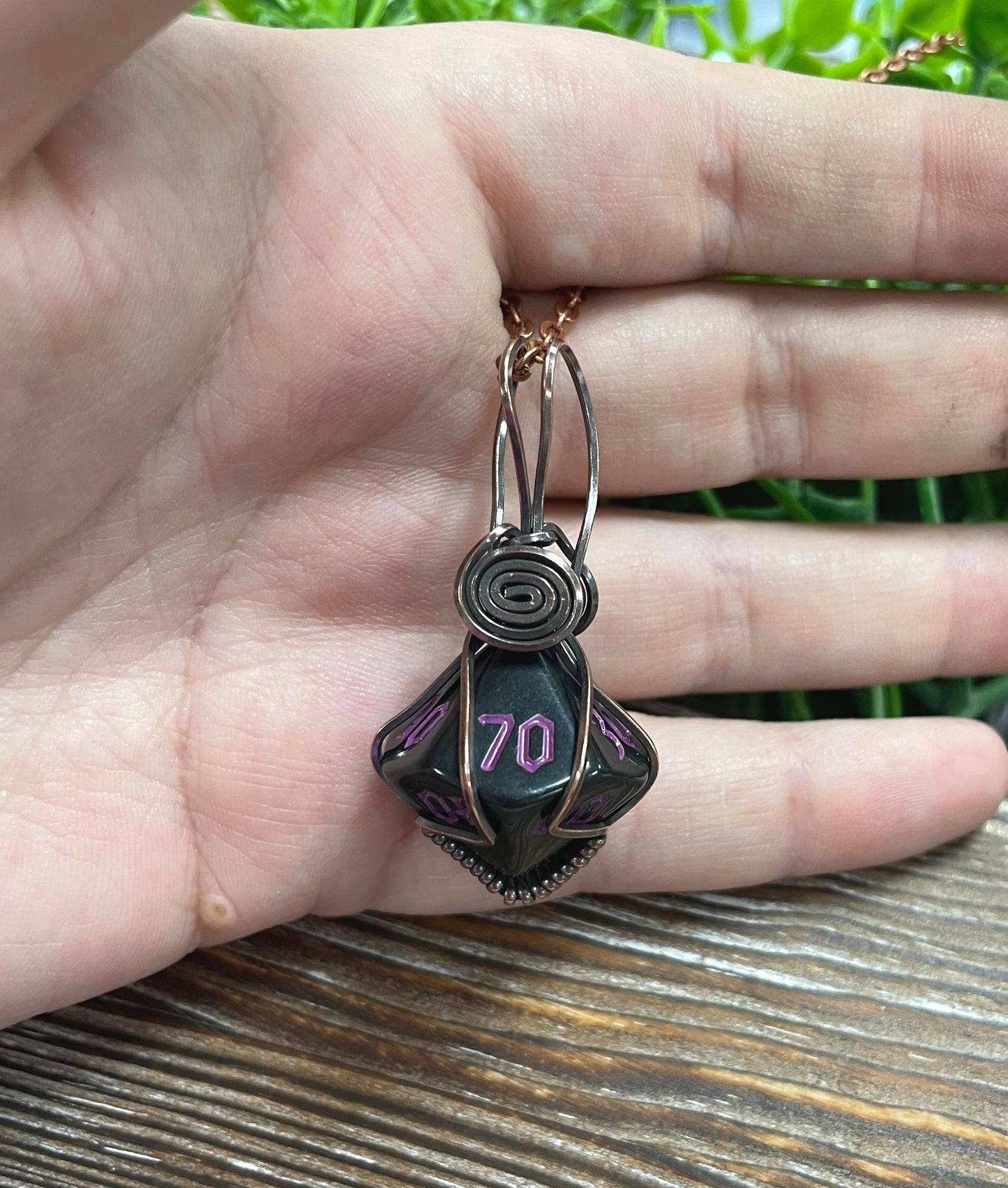 Wire Wrapped D10 Dice Pendant - Handmade by Marlayna