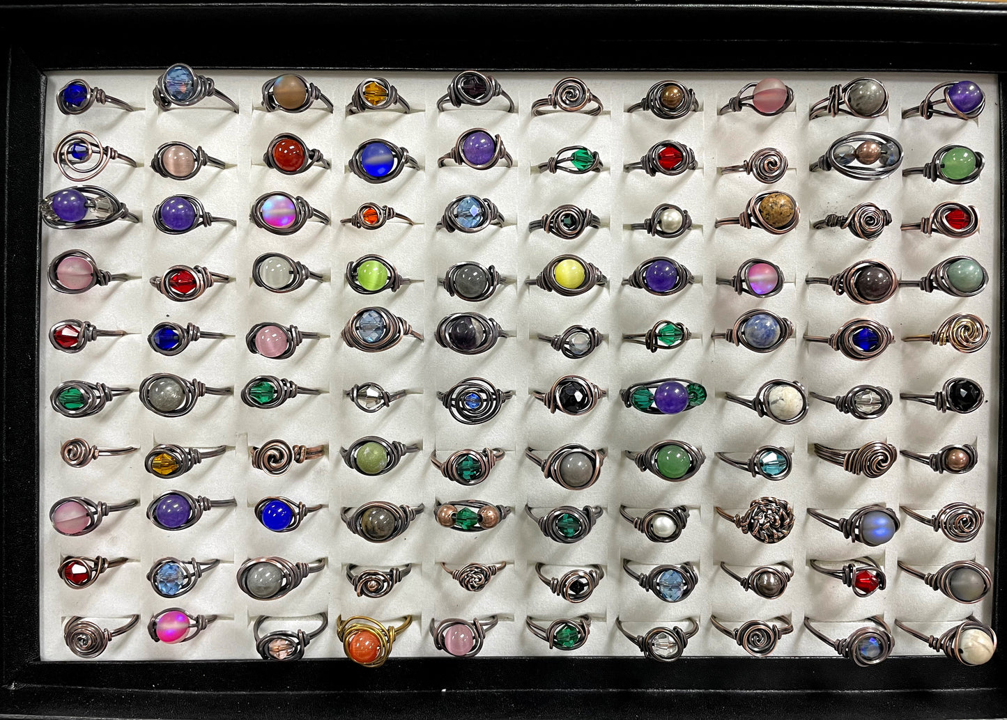 Bulk Lot 100 Wire Wrapped Rings, Gemstones and Glass Beads  Wholesale - Handmade by Marlayna