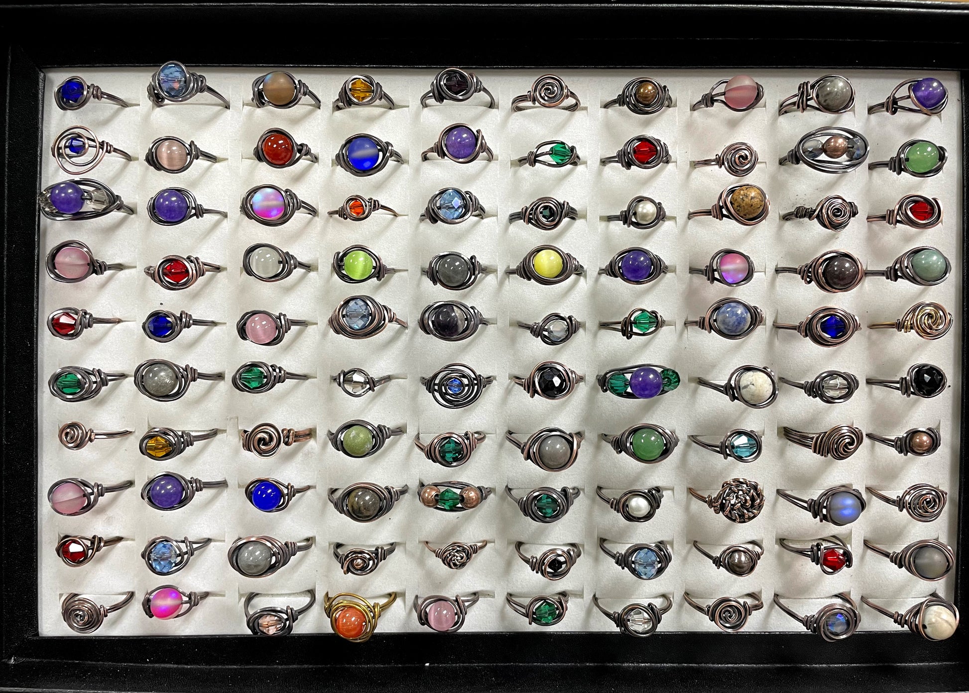 Bulk Lot 100 Wire Wrapped Rings, Gemstones and Glass Beads  Wholesale - Handmade by Marlayna