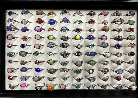 Bulk Lot 100 Wire Wrapped Rings, Gemstones and Glass Beads  Wholesale - Handmade by Marlayna