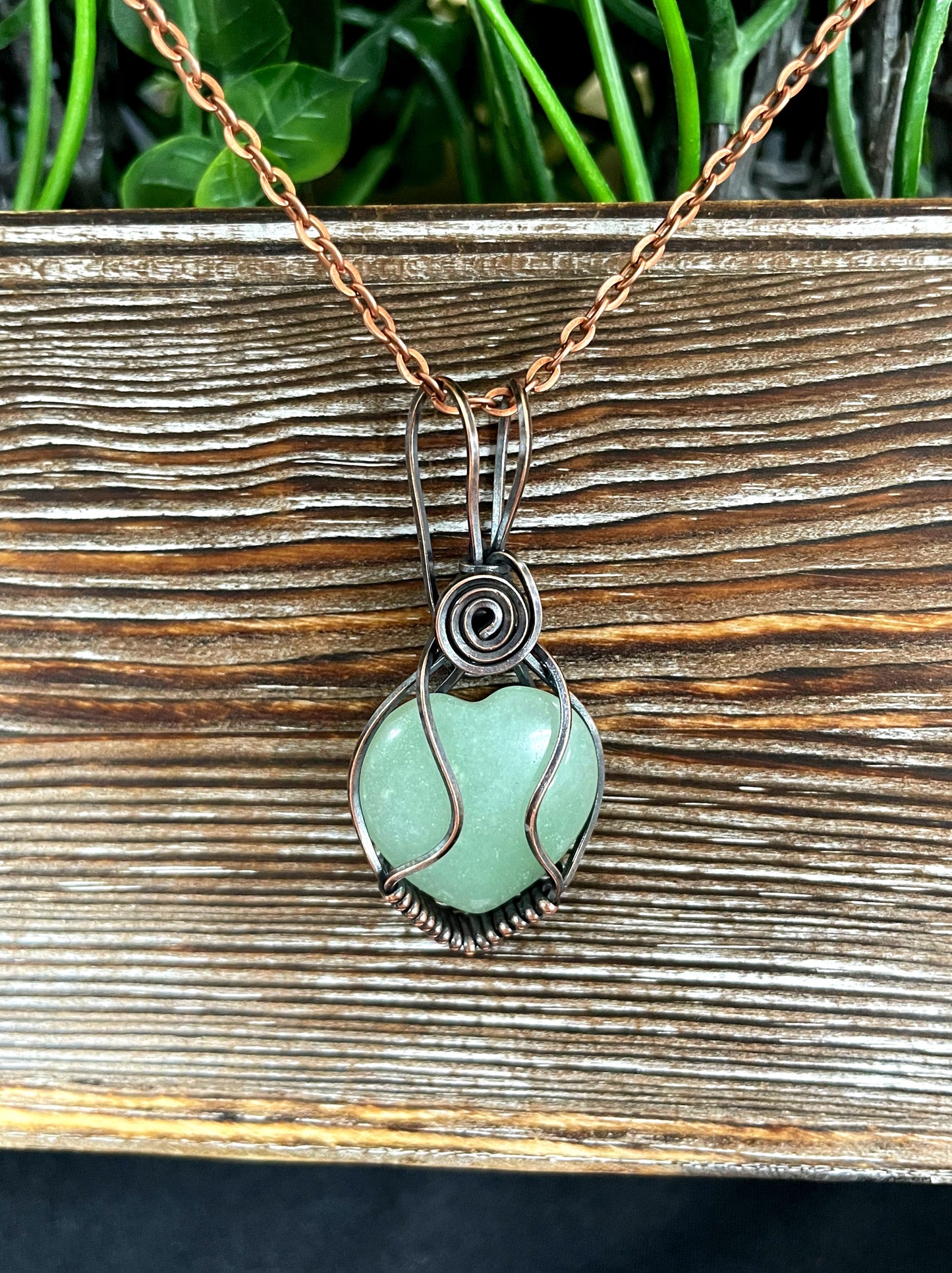 Small Green Aventurine Gemstone Wire Wrapped Pendant Heart Shaped - Handmade by Marlayna