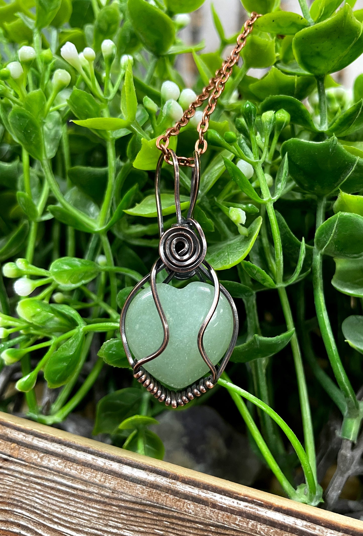Small Green Aventurine Gemstone Wire Wrapped Pendant Heart Shaped - Handmade by Marlayna
