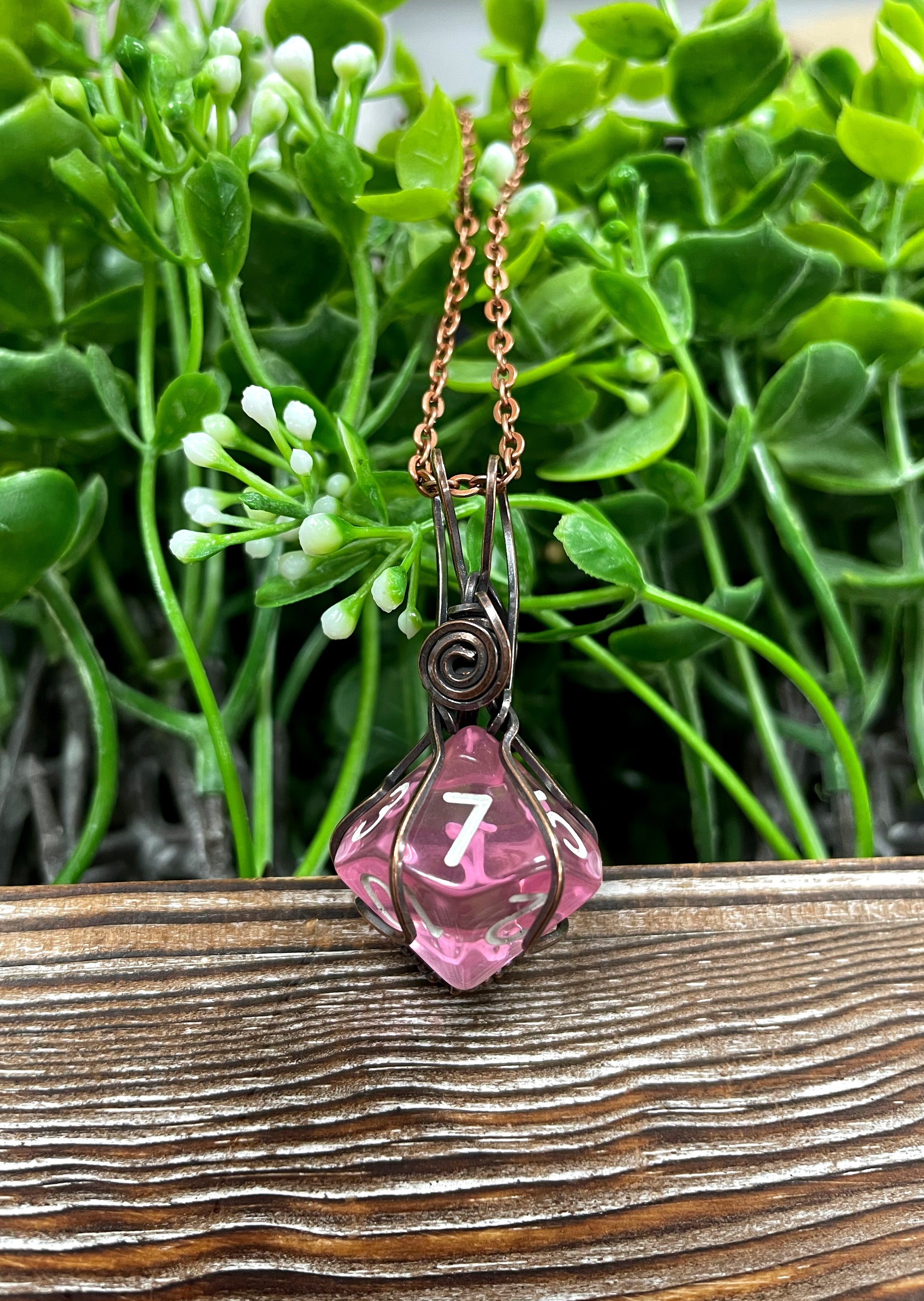 Pink Wire Wrapped D10 Dice Pendant- Choose Color - Handmade by Marlayna