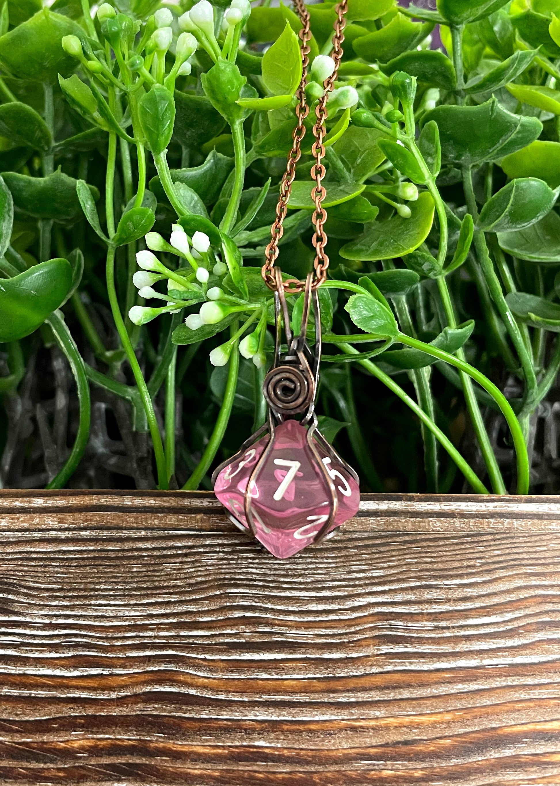 Pink Wire Wrapped D10 Dice Pendant- Choose Color - Handmade by Marlayna
