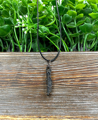 Wire Wrapped Smoky Quartz Crystal Gemstone Pendant - Handmade by Marlayna