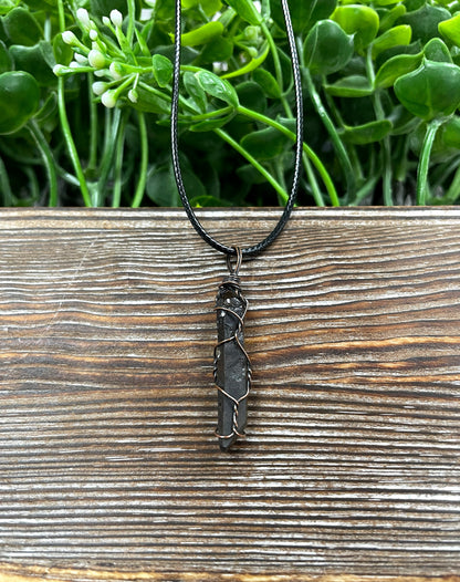 Wire Wrapped Smoky Quartz Crystal Gemstone Pendant - Handmade by Marlayna