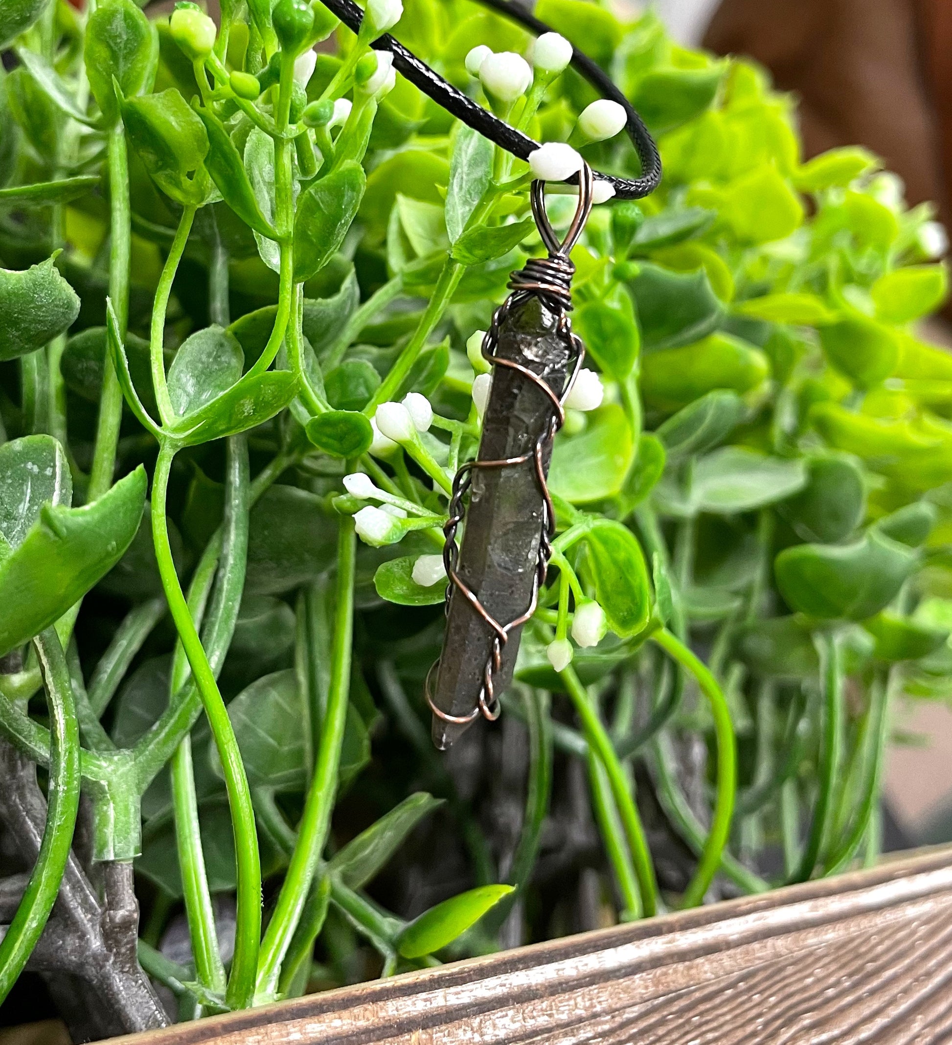 Wire Wrapped Smoky Quartz Crystal Gemstone Pendant - Handmade by Marlayna