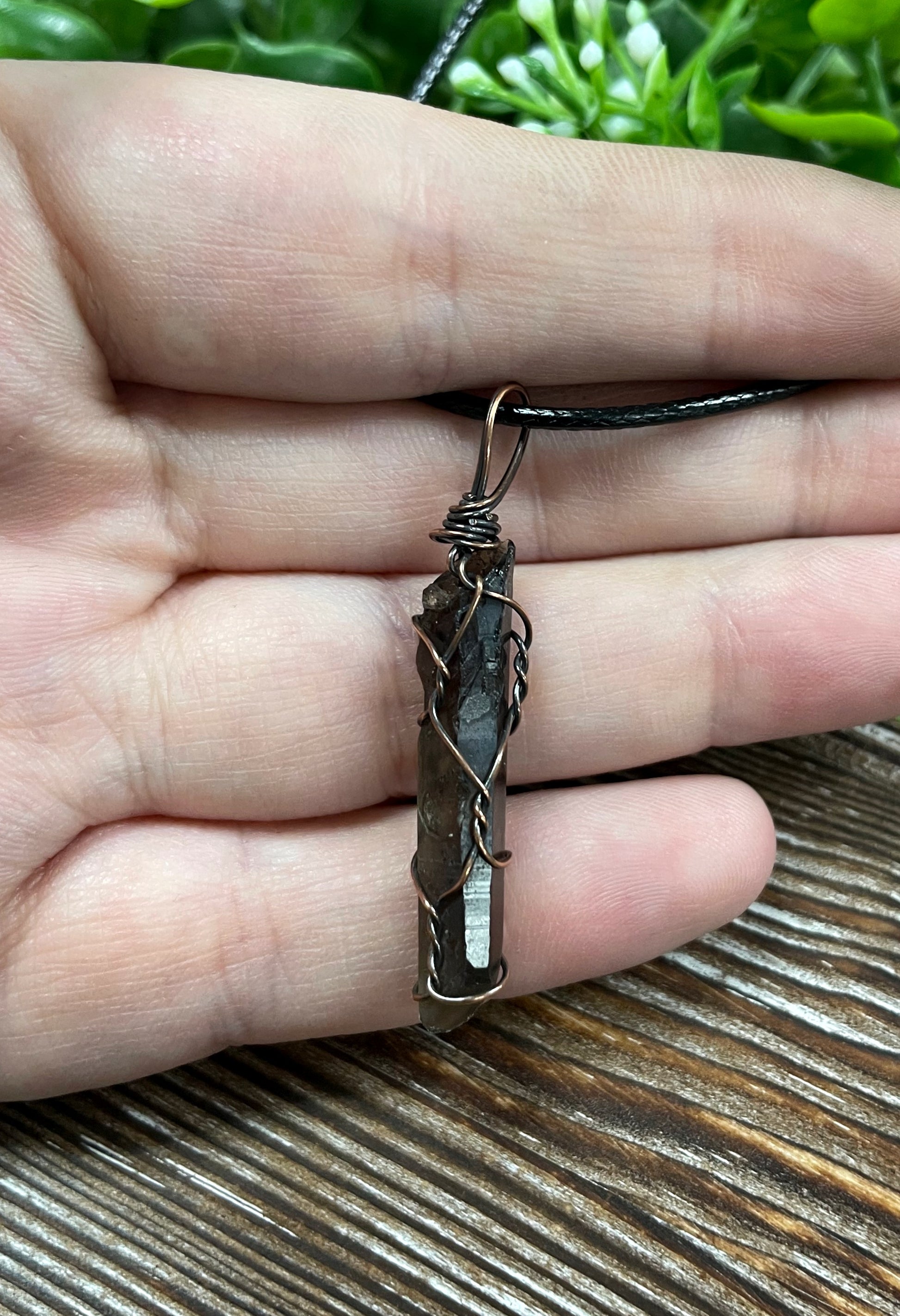 Wire Wrapped Smoky Quartz Crystal Gemstone Pendant - Handmade by Marlayna