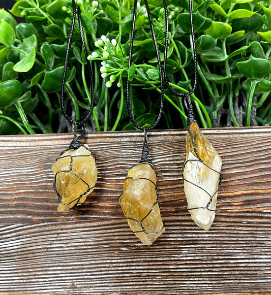 Wire Wrapped Rough Citrine Crystal Gemstone Chunk Pendant - Handmade by Marlayna