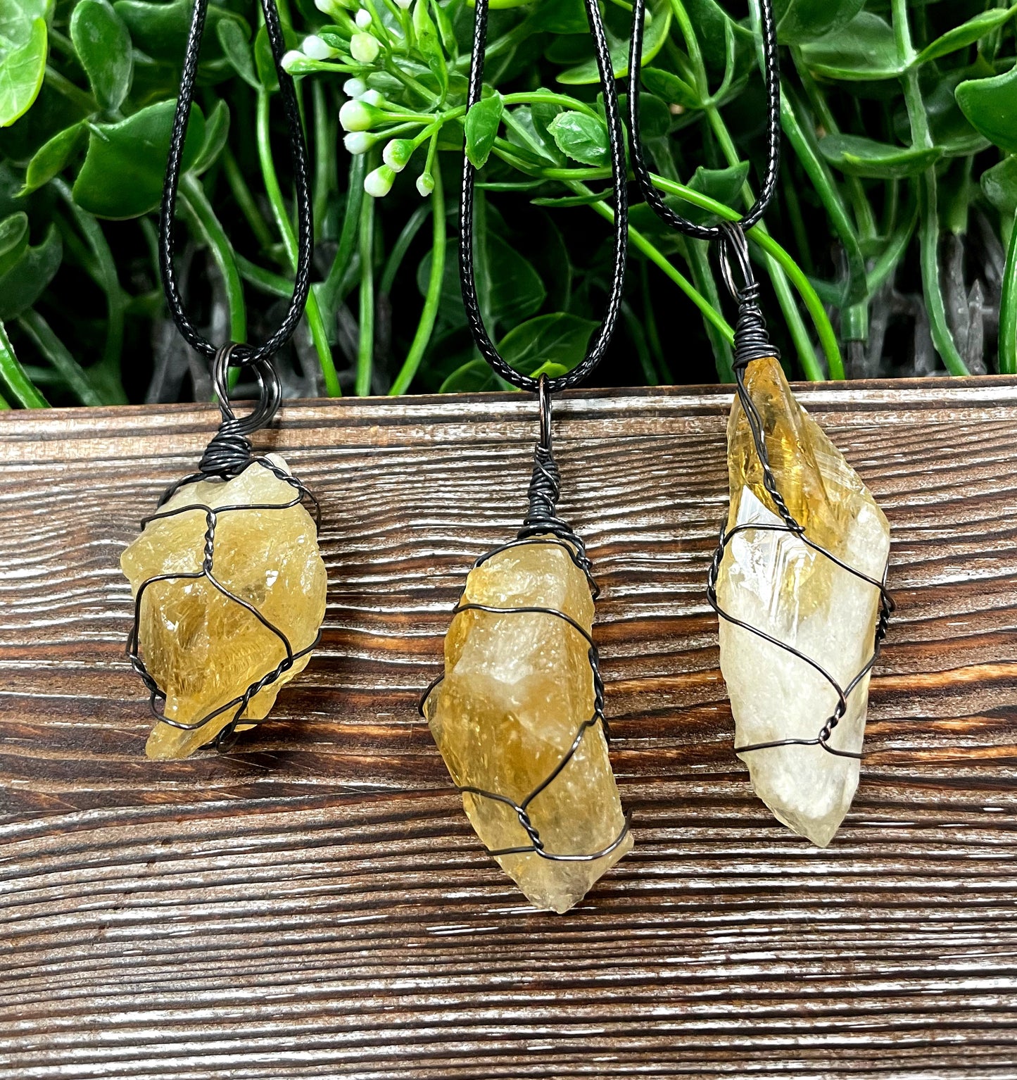 Wire Wrapped Rough Citrine Crystal Gemstone Chunk Pendant - Handmade by Marlayna
