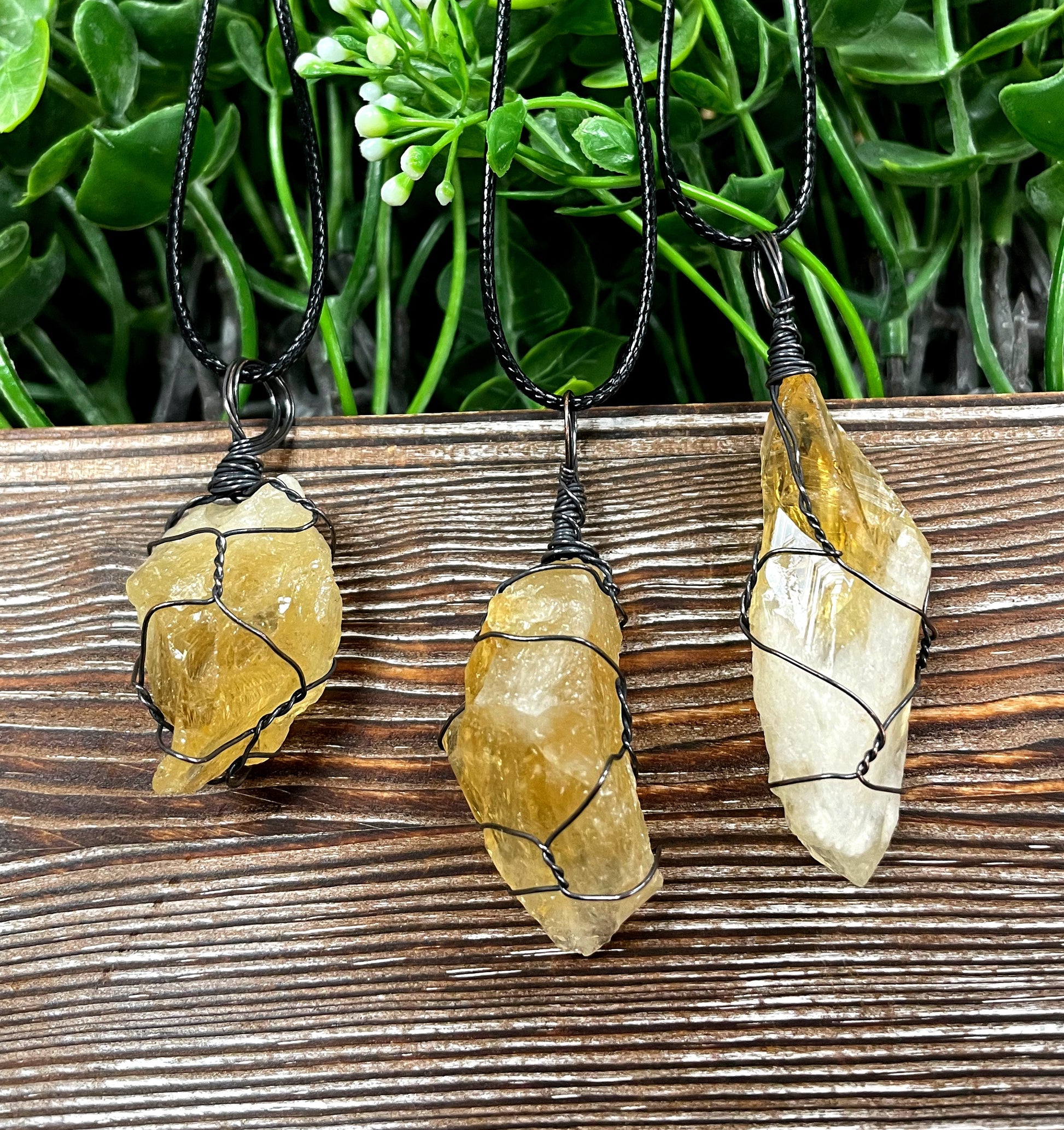 Wire Wrapped Rough Citrine Crystal Gemstone Chunk Pendant - Handmade by Marlayna