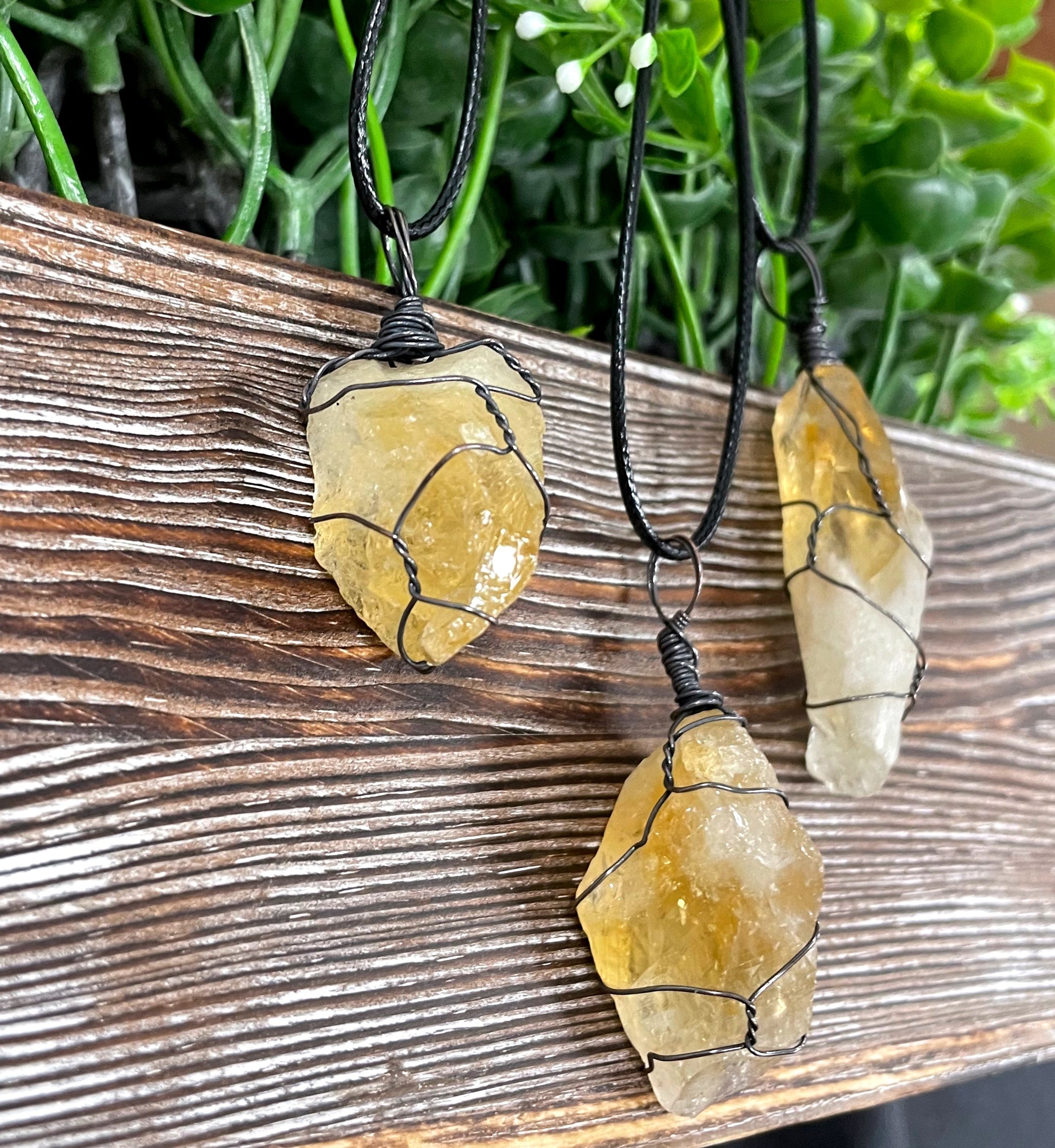 Wire Wrapped Rough Citrine Crystal Gemstone Chunk Pendant - Handmade by Marlayna