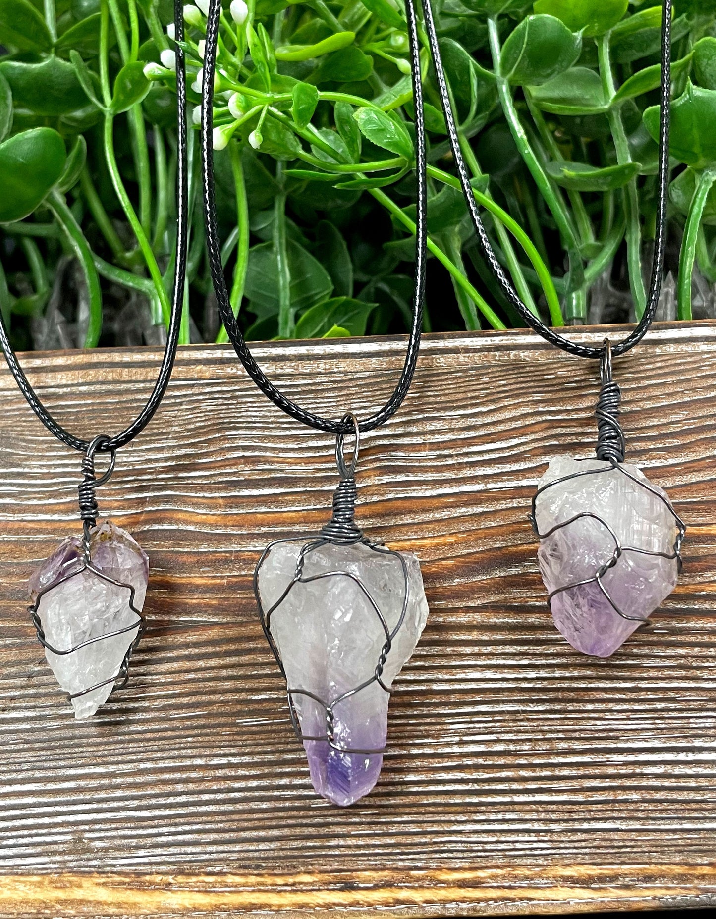 Wire Wrapped Rough Amethyst Crystal Gemstone Chunk Pendant - Handmade by Marlayna