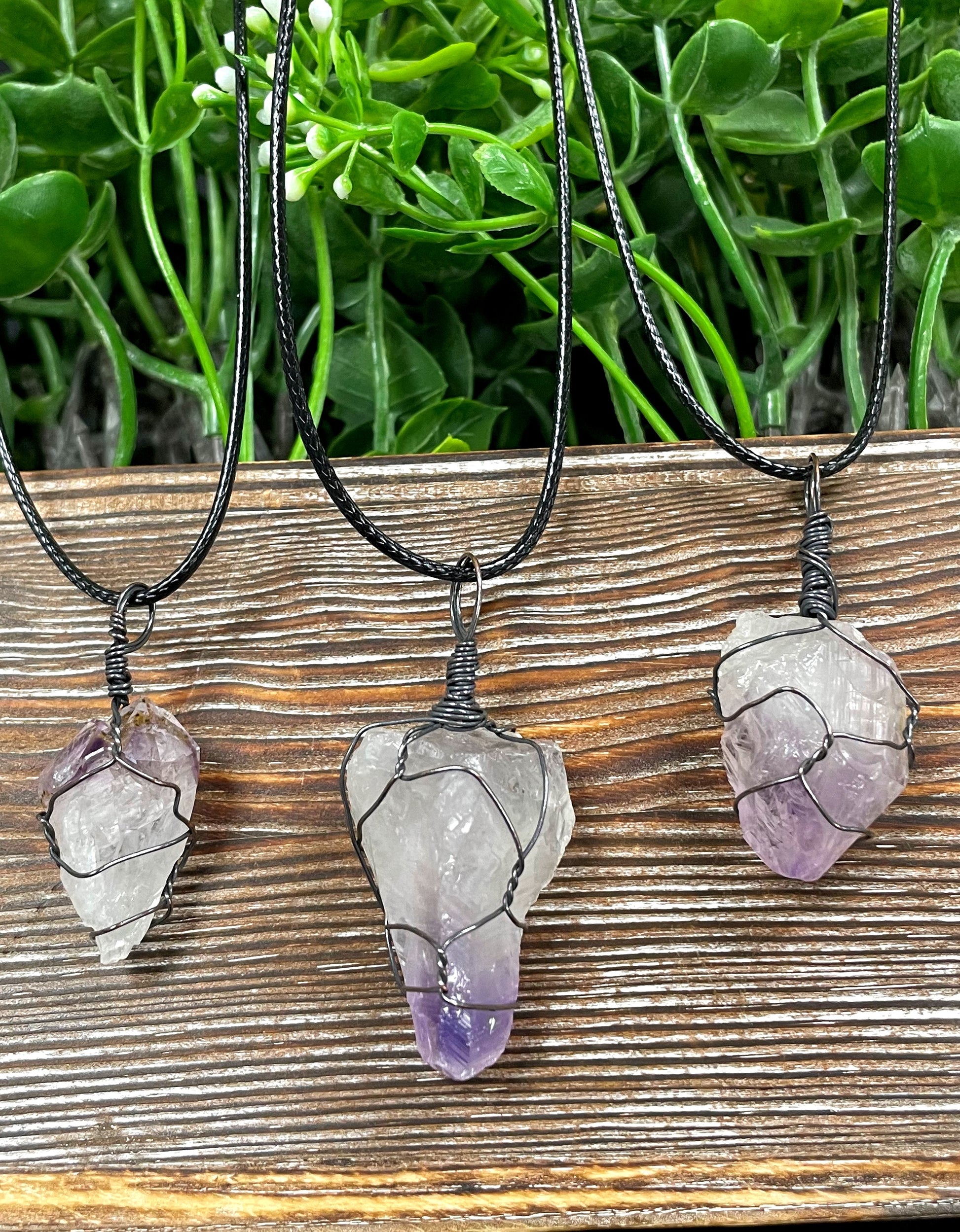 Wire Wrapped Rough Amethyst Crystal Gemstone Chunk Pendant - Handmade by Marlayna