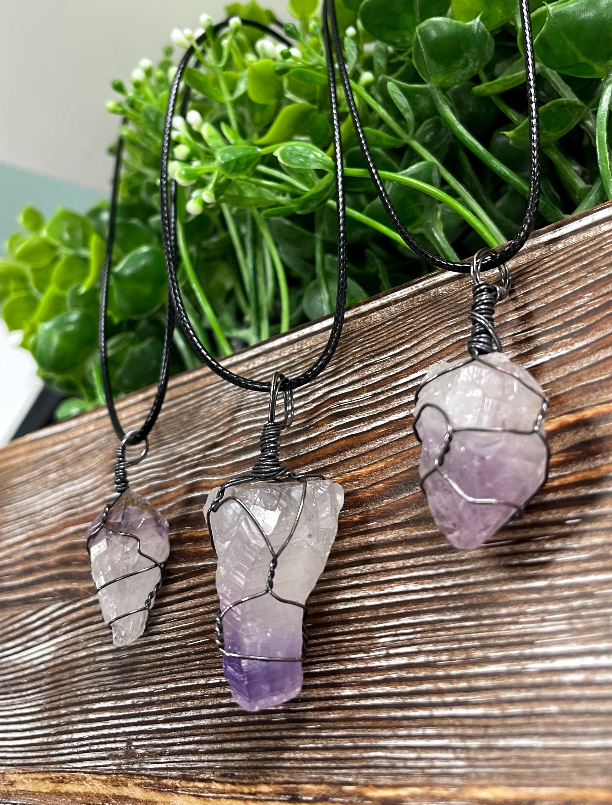 Wire Wrapped Rough Amethyst Crystal Gemstone Chunk Pendant - Handmade by Marlayna
