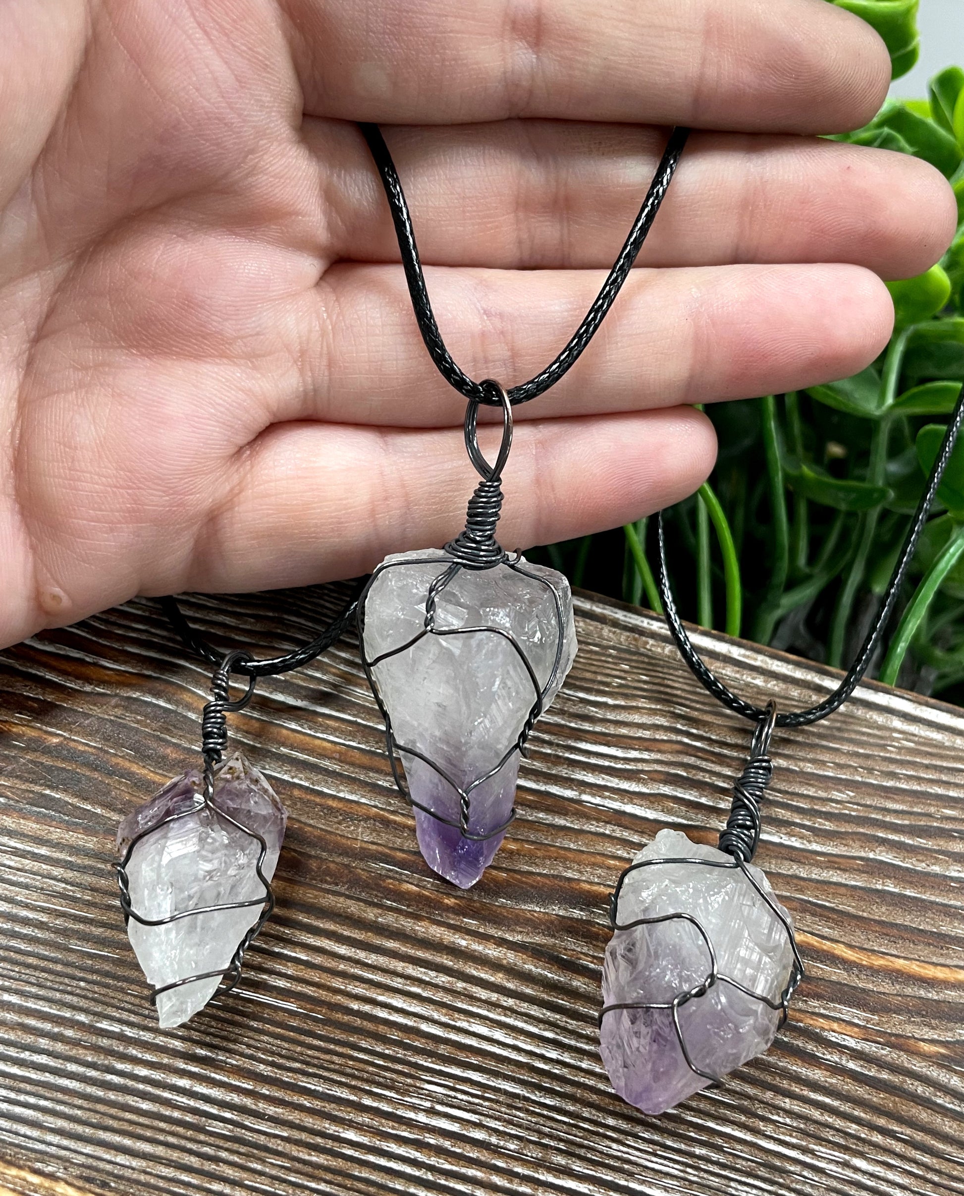Wire Wrapped Rough Amethyst Crystal Gemstone Chunk Pendant - Handmade by Marlayna