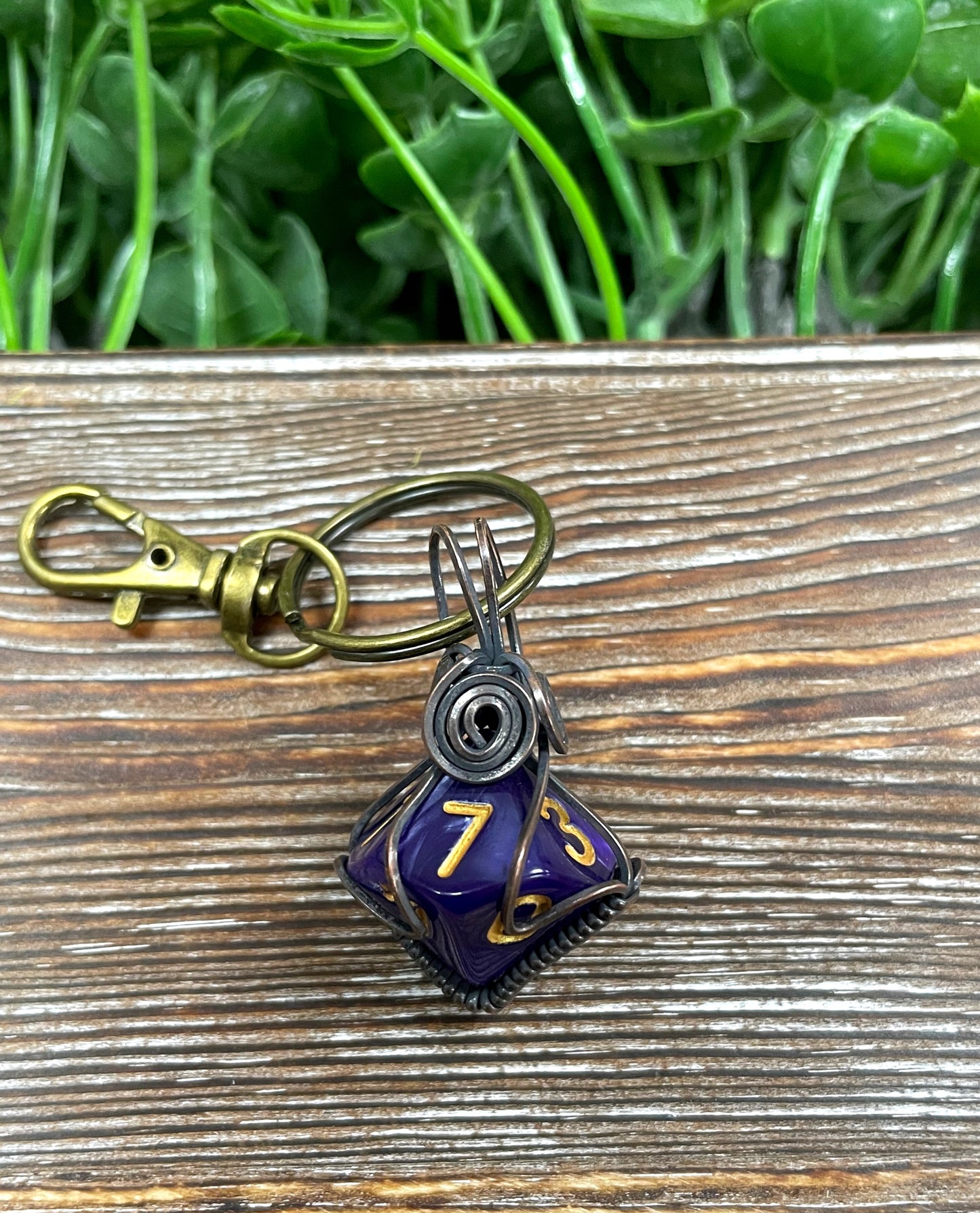 Wire Wrapped D10 Dice Key Chain Random Colors - Handmade by Marlayna