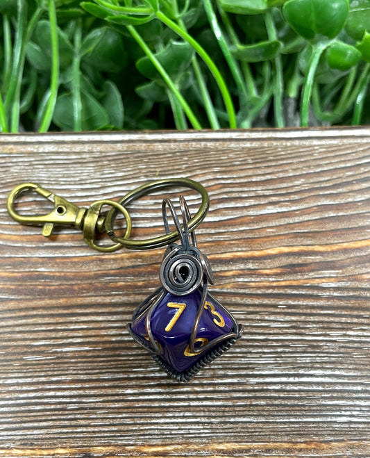 Wire Wrapped D10 Dice Key Chain Random Colors - Handmade by Marlayna