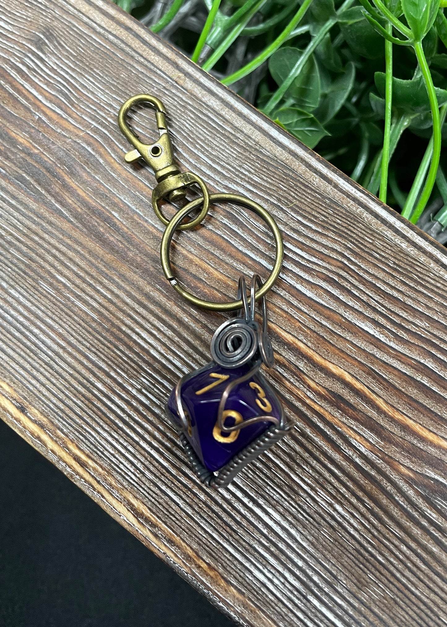 Wire Wrapped D10 Dice Key Chain Random Colors - Handmade by Marlayna
