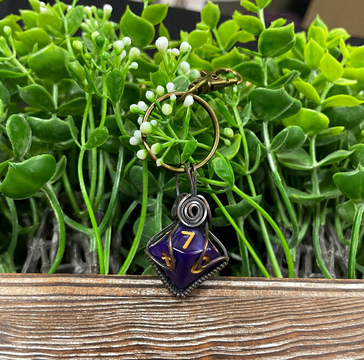 Wire Wrapped D10 Dice Key Chain Random Colors - Handmade by Marlayna