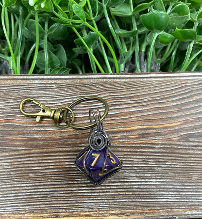 Wire Wrapped D10 Dice Key Chain Random Colors - Handmade by Marlayna