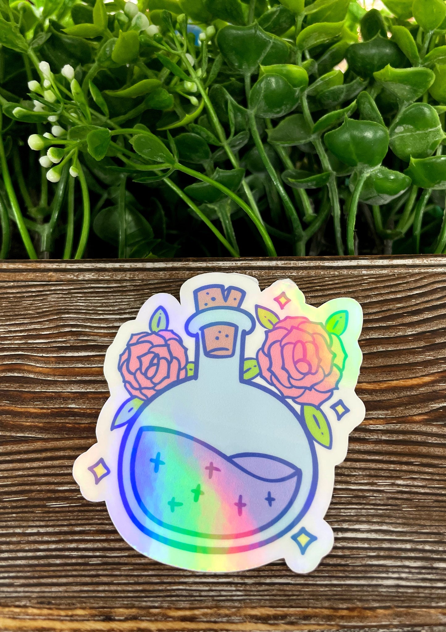 Holographic Magical Purple Potion Bottle, Die Cut Sticker, Graphic Art Vinyl, , Boho Fun |Sticker or Magnet