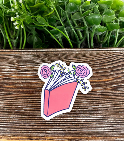 Closed Book and Roses, Die Cut Sticker, Graphic Art Vinyl, , Boho Fun, Motivational |Sticker or Magnet