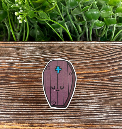 Kawaii Coffin, Die Cut Sticker, Graphic Art Vinyl, , Boho Fun |Sticker or Magnet