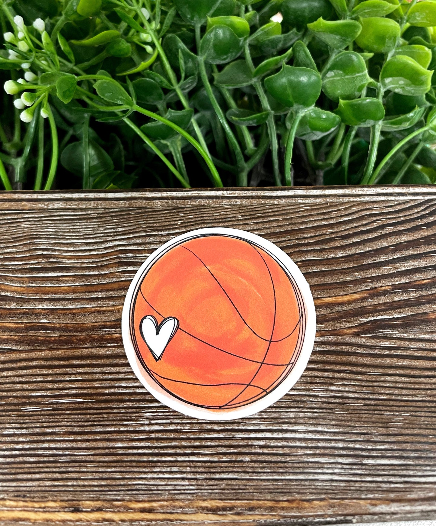 Basketball w Heart, Die Cut Sticker, Graphic Art Vinyl, , Inspirational, Boho Fun |Sticker or Magnet