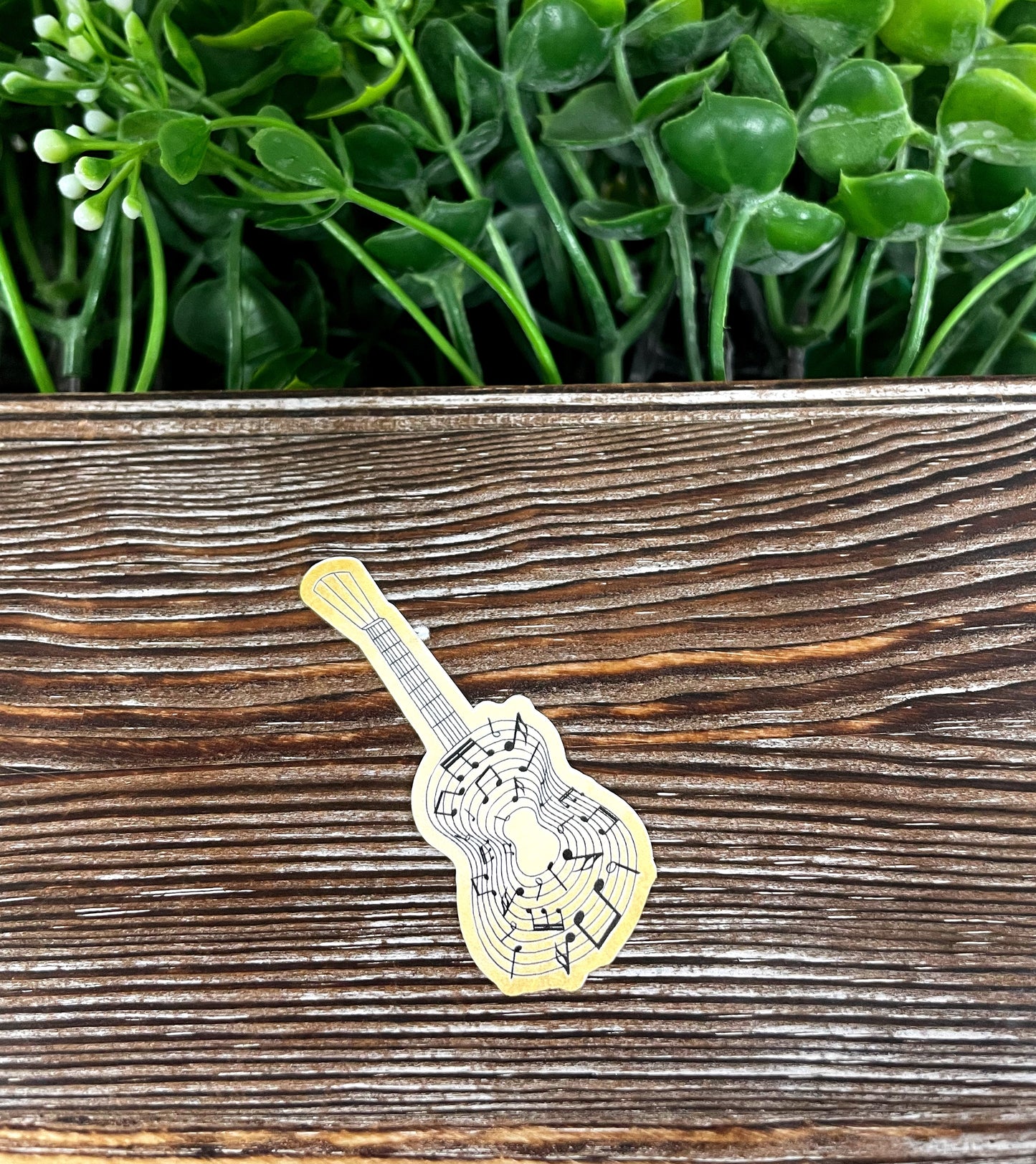 Music Note Vintage Guitar, Die Cut Sticker, Graphic Art Sticker, Vinyl, , Boho Fun |Sticker or Magnet