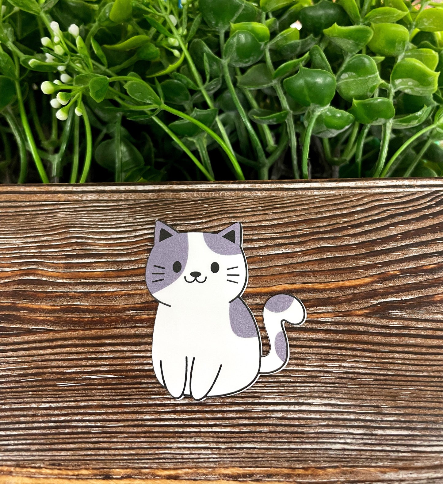 Cute Gray and White Cat, Die Cut Sticker, Graphic Art Sticker, Vinyl, , Inspire Motivate |Sticker or Magnet